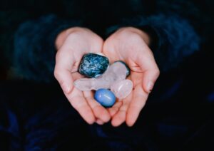white and blue precious stones