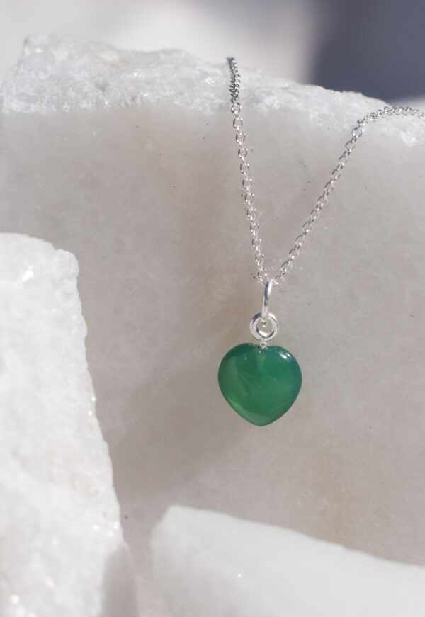 Grøn onyx hjerte halskæde, mor/barn smykke, barnedåbs gave