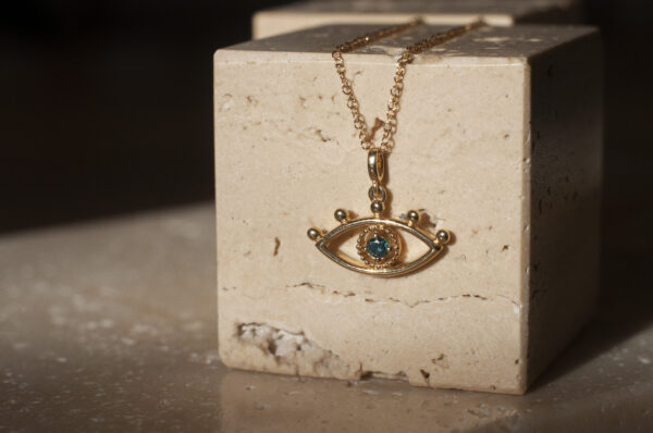 evil eye, solid guld halskæde, spirituelle smykker, halskæde, blå diamant, diamant smykke