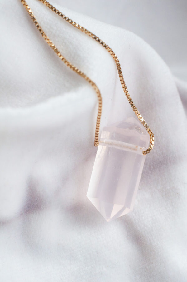 Rosenkvarts halskæde, rosenkvarts spids, krystal rosa kvarts halskæde, krystaller smykker